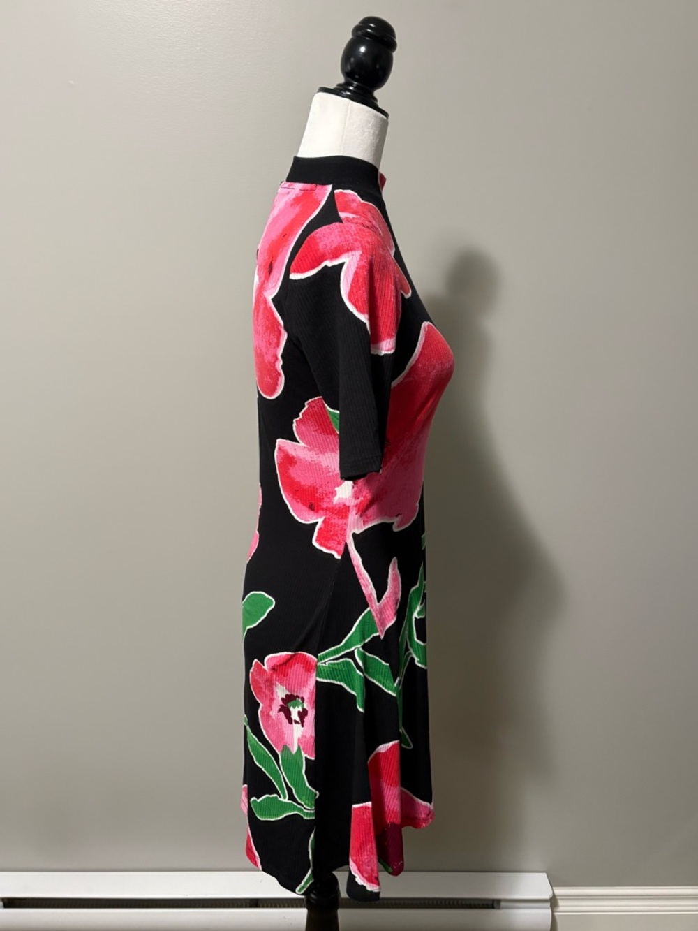 Desigual Floral Short Sleeve Mini Skater Dress Ribbed Knit - Picture 8 of 14